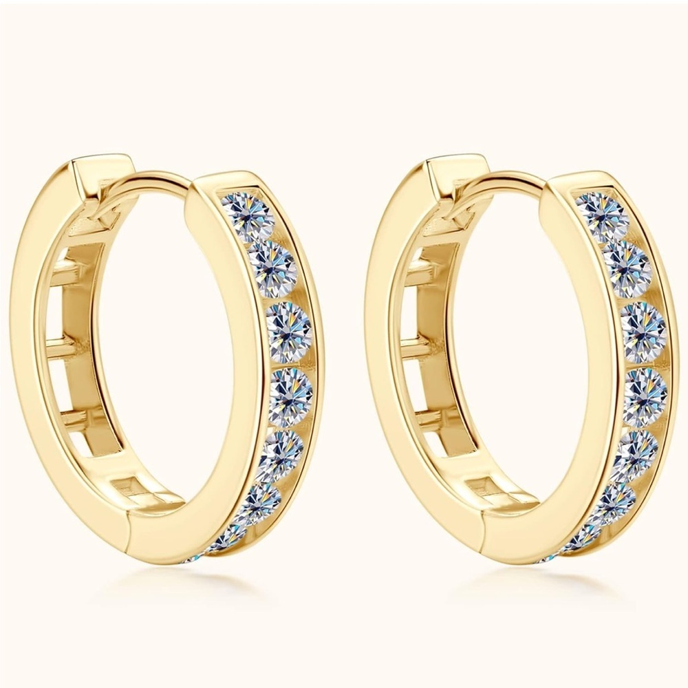 14k Diamond Huggie Hoop Earrings